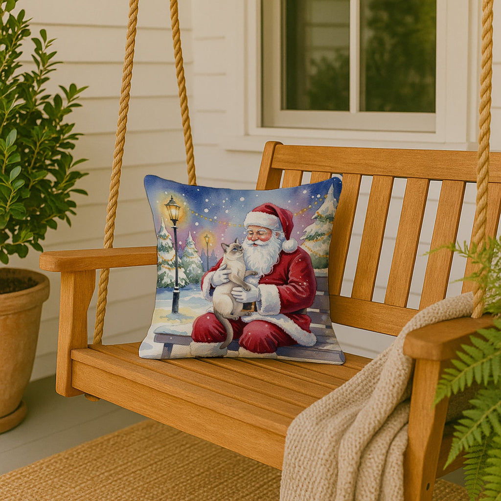 Lilac Point Cat with Santa Claus Decorative Throw Pillow 18x18 Indoor Outdoor Accent Cushion, Fabric Cover with Insert for Sofa, Bed, Porch & Living Room