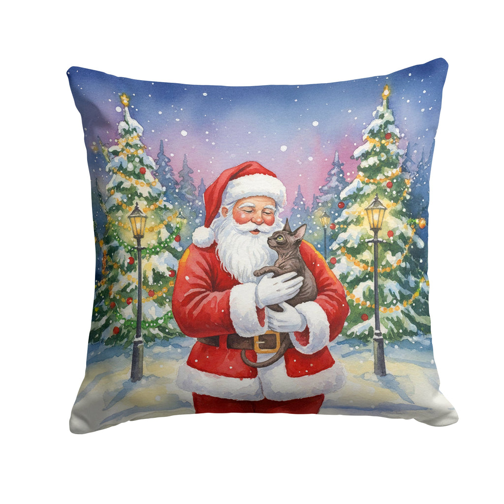 Lykoi Cat with Santa Claus Decorative Throw Pillow 14x14 Indoor Outdoor Accent Cushion, Fabric Cover with Insert for Sofa, Bed, Porch & Living Room