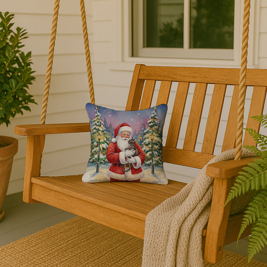 Lykoi Cat with Santa Claus Decorative Throw Pillow 14x14 Indoor Outdoor Accent Cushion, Fabric Cover with Insert for Sofa, Bed, Porch & Living Room