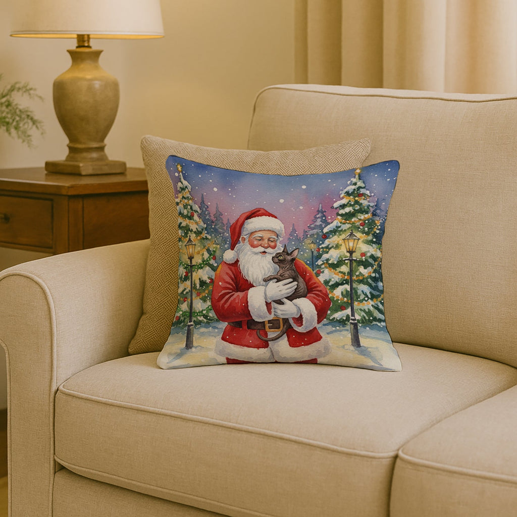 Lykoi Cat with Santa Claus Decorative Throw Pillow 18x18 Indoor Outdoor Accent Cushion, Fabric Cover with Insert for Sofa, Bed, Porch & Living Room