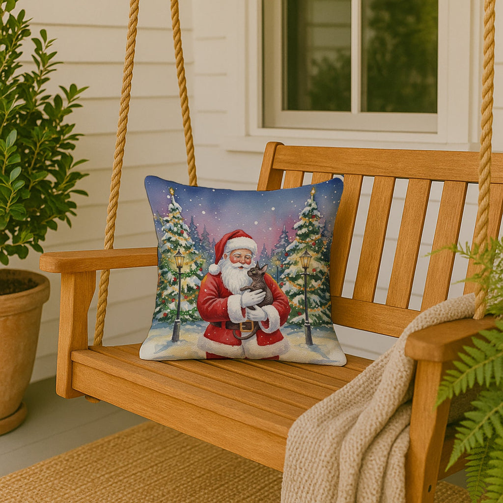 Lykoi Cat with Santa Claus Decorative Throw Pillow 18x18 Indoor Outdoor Accent Cushion, Fabric Cover with Insert for Sofa, Bed, Porch & Living Room