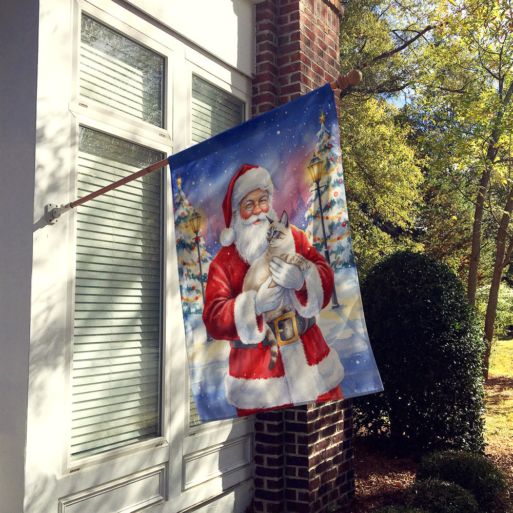 Lynx Point Cat with Santa Claus House Flag 28x40 Porch Sleeve Pole Decorative Outside Yard Banner Artwork Wall Hanging, Polyester