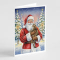 Mackerel Tabby Brown Cat with Santa Claus Greeting Cards Pack of 8 Blank Cards with Envelopes Whimsical A7 Size 5x7