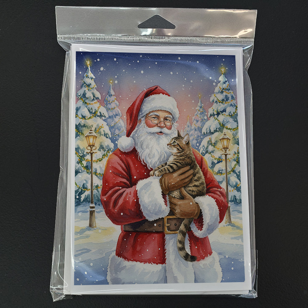 Mackerel Tabby Brown Cat with Santa Claus Greeting Cards Pack of 8 Blank Cards with Envelopes Whimsical A7 Size 5x7