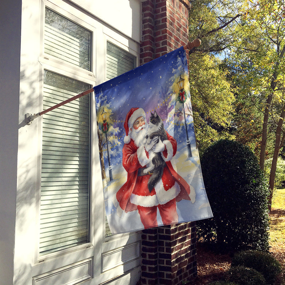 MaineCoon Black & White Cat with Santa Claus House Flag 28x40 Porch Sleeve Pole Decorative Outside Yard Banner Artwork Wall Hanging, Polyester