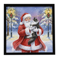 MaineCoon Black & White Cat with Santa Claus Framed Metal Print Bathroom, Kitchen, Office, Home Decor Wall Art Ready to Hang, Square, 8X8