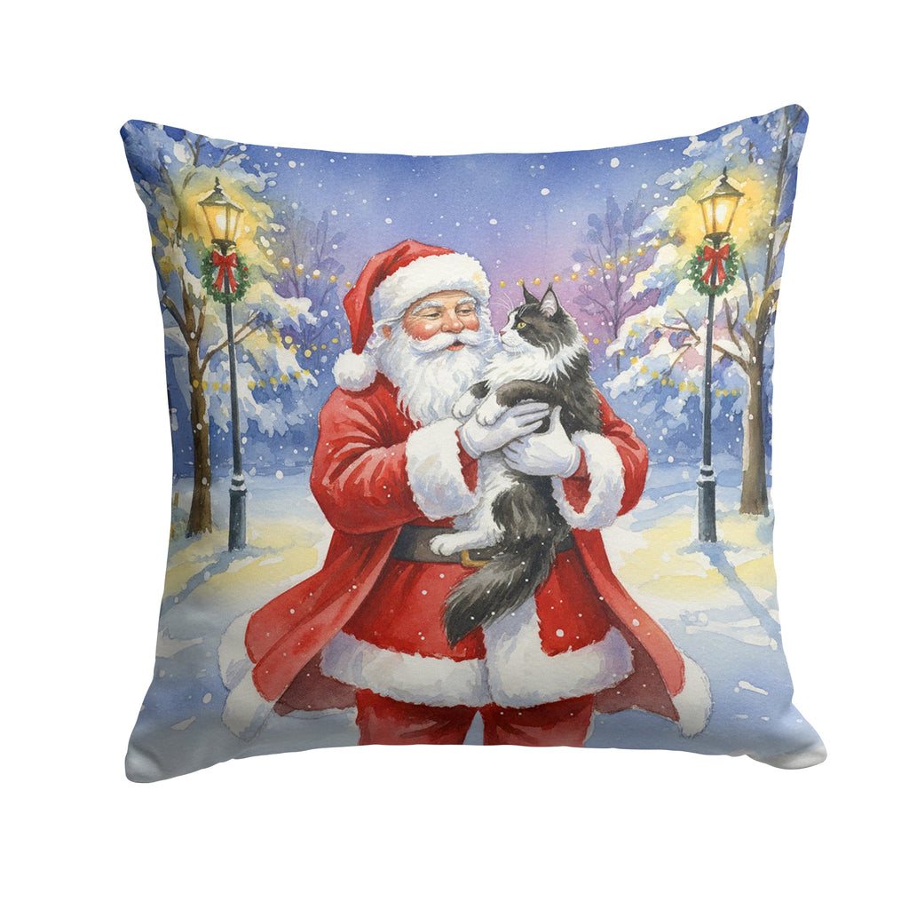 MaineCoon Black & White Cat with Santa Claus Decorative Throw Pillow 18x18 Indoor Outdoor Accent Cushion, Fabric Cover with Insert for Sofa, Bed, Porch & Living Room