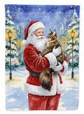 MaineCoon Brown Tabby Cat with Santa Claus House Flag 28x40 Porch Sleeve Pole Decorative Outside Yard Banner Artwork Wall Hanging, Polyester