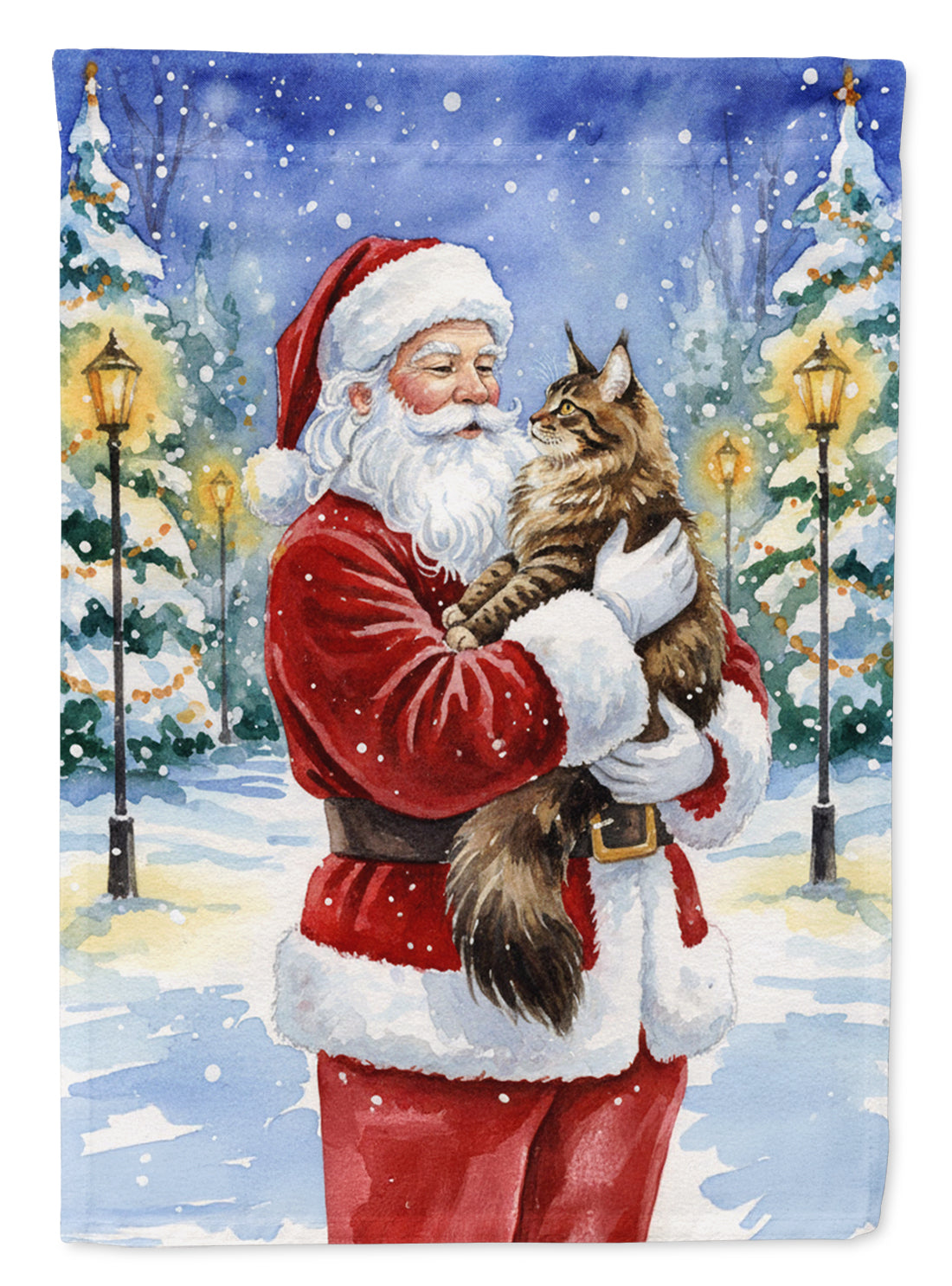 MaineCoon Brown Tabby Cat with Santa Claus House Flag 28x40 Porch Sleeve Pole Decorative Outside Yard Banner Artwork Wall Hanging, Polyester