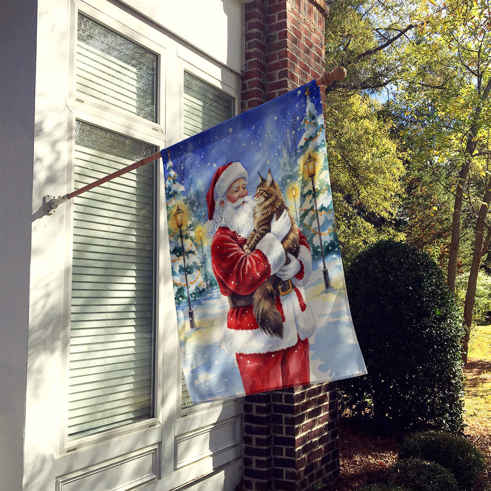 MaineCoon Brown Tabby Cat with Santa Claus House Flag 28x40 Porch Sleeve Pole Decorative Outside Yard Banner Artwork Wall Hanging, Polyester