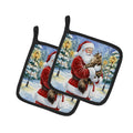 MaineCoon Brown Tabby Cat with Santa Claus Pot Holder Set of 2 Heat Resistant Quilted Hot Pads 7.5 x 7.5 Inch, Insulated Kitchen Trivets for Cooking & Baking