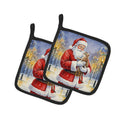 Malayan Cat with Santa Claus Pot Holder Set of 2 Heat Resistant Quilted Hot Pads 7.5 x 7.5 Inch, Insulated Kitchen Trivets for Cooking & Baking