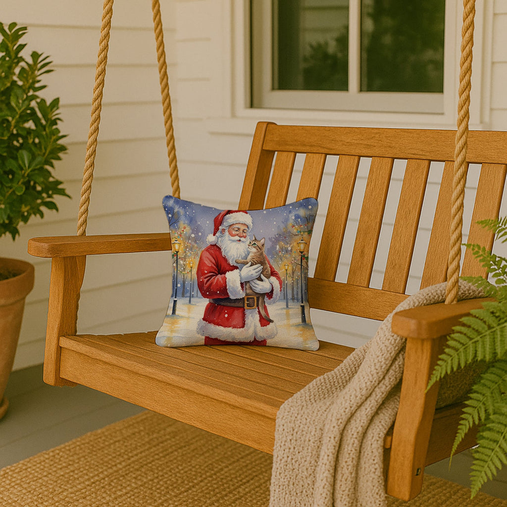 Malayan Cat with Santa Claus Decorative Throw Pillow 14x14 Indoor Outdoor Accent Cushion, Fabric Cover with Insert for Sofa, Bed, Porch & Living Room