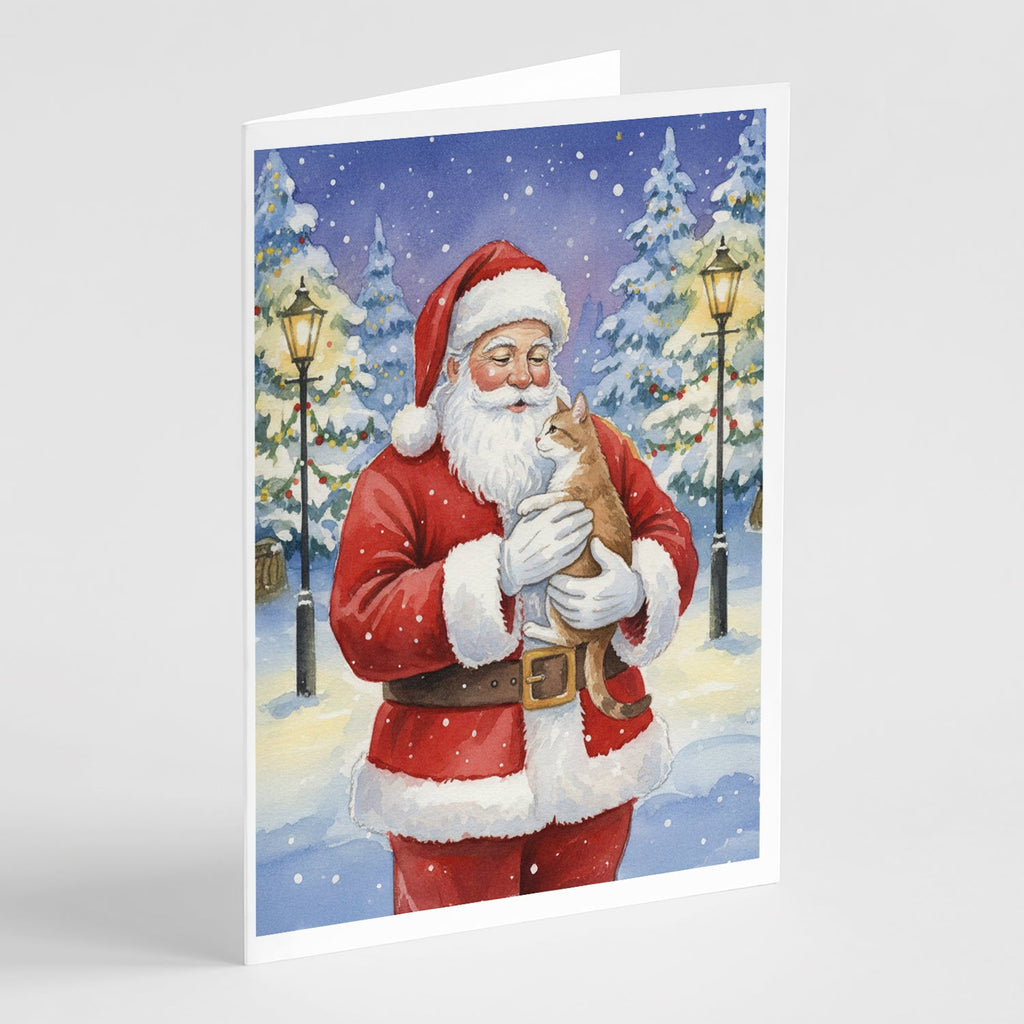Manx Cat with Santa Claus Greeting Cards Pack of 8 Blank Cards with Envelopes Whimsical A7 Size 5x7