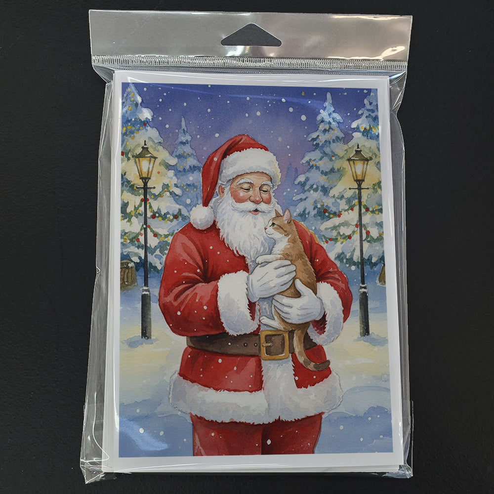 Manx Cat with Santa Claus Greeting Cards Pack of 8 Blank Cards with Envelopes Whimsical A7 Size 5x7
