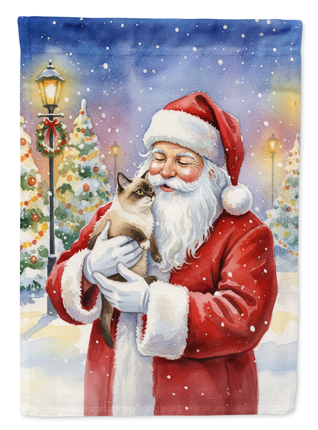 Mekong Bobtail Cat with Santa Claus House Flag 28x40 Porch Sleeve Pole Decorative Outside Yard Banner Artwork Wall Hanging, Polyester