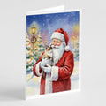 Mekong Bobtail Cat with Santa Claus Greeting Cards Pack of 8 Blank Cards with Envelopes Whimsical A7 Size 5x7