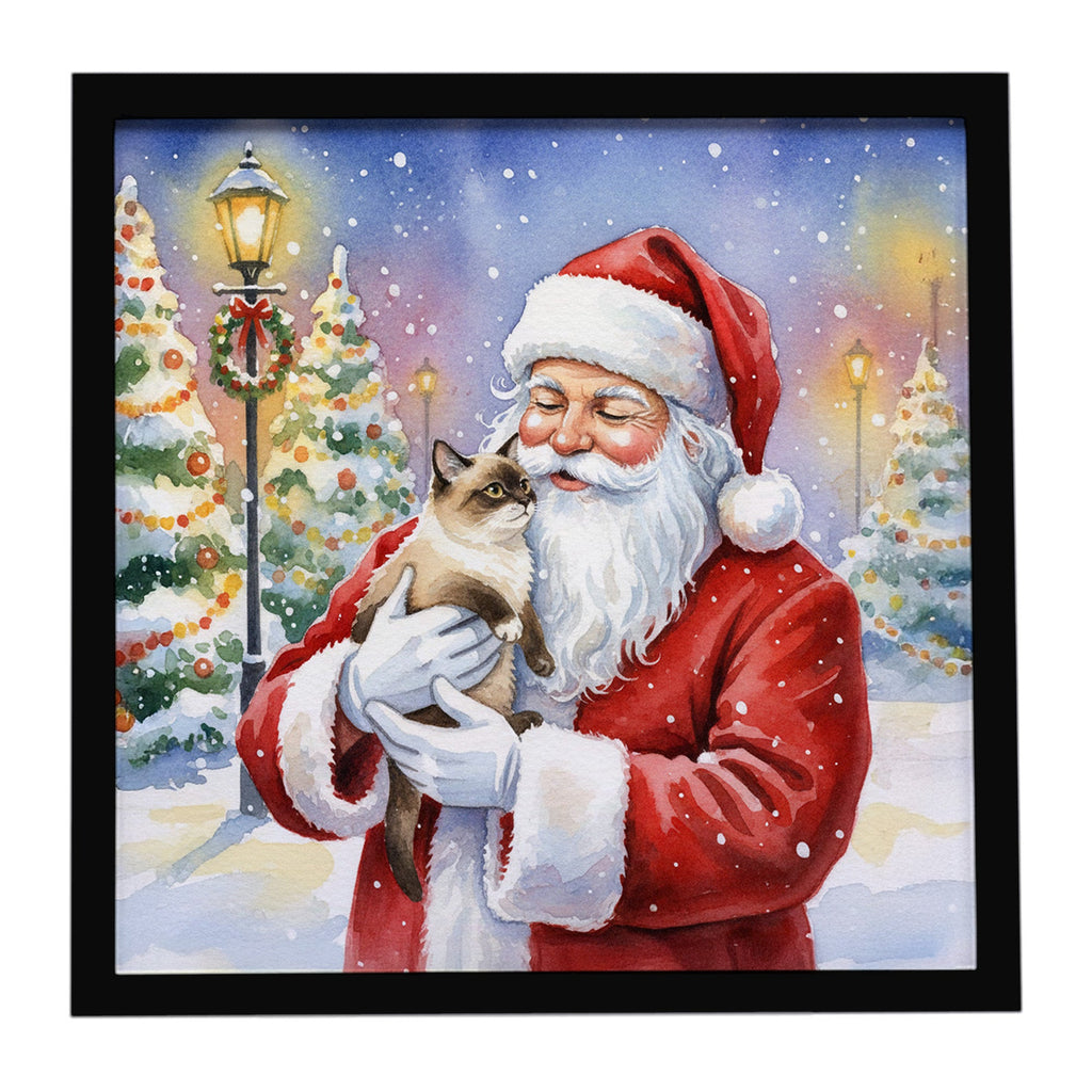 Mekong Bobtail Cat with Santa Claus Framed Metal Print Bathroom, Kitchen, Office, Home Decor Wall Art Ready to Hang, Square, 8X8
