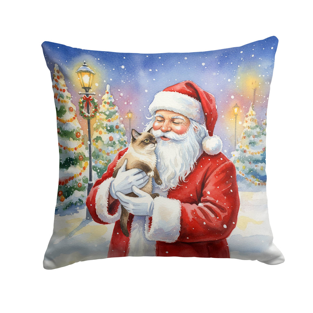 Mekong Bobtail Cat with Santa Claus Decorative Throw Pillow 18x18 Indoor Outdoor Accent Cushion, Fabric Cover with Insert for Sofa, Bed, Porch & Living Room