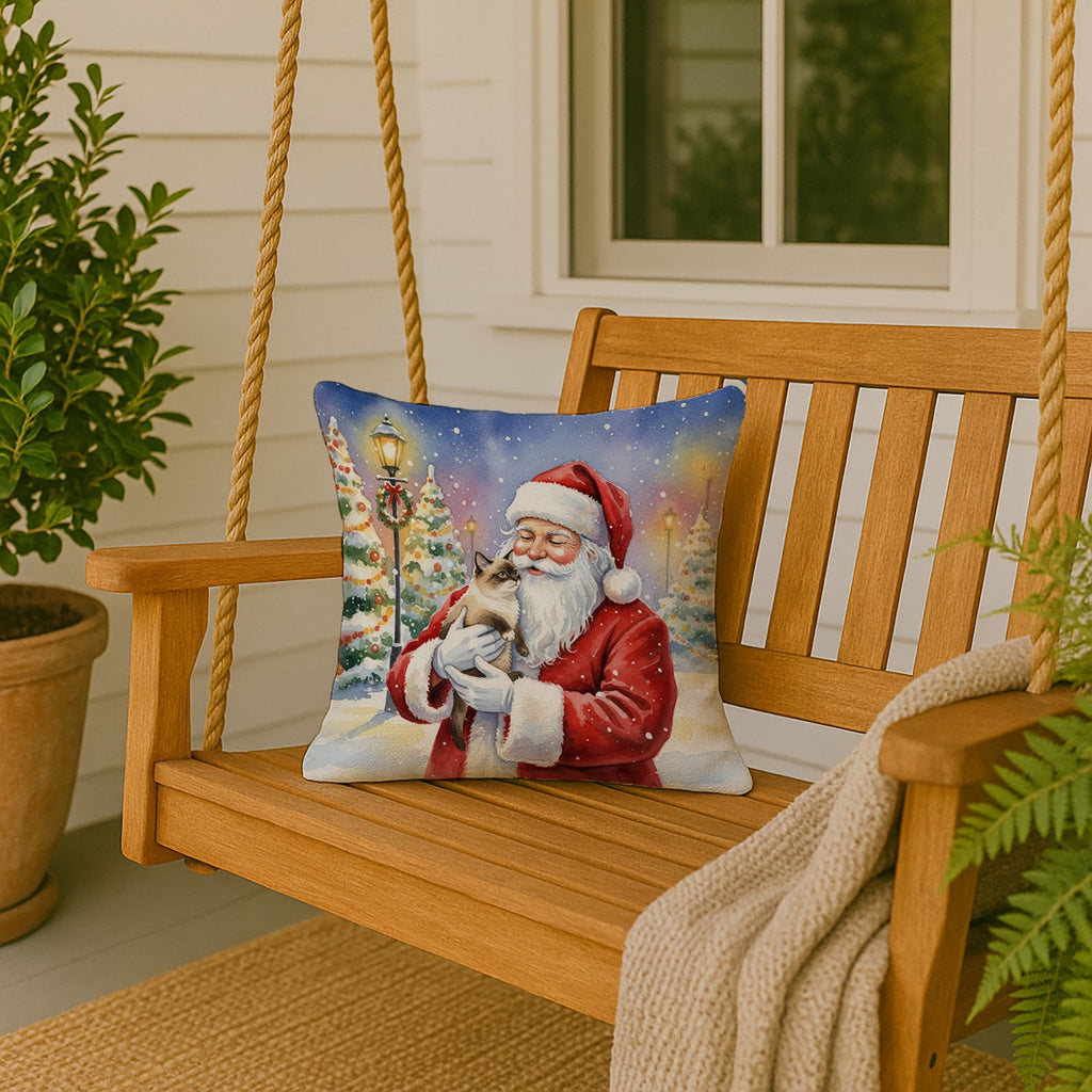 Mekong Bobtail Cat with Santa Claus Decorative Throw Pillow 18x18 Indoor Outdoor Accent Cushion, Fabric Cover with Insert for Sofa, Bed, Porch & Living Room