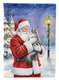 Norwegian Forest Cat Gray and White with Santa Claus House Flag 28x40 Porch Sleeve Pole Decorative Outside Yard Banner Artwork Wall Hanging, Polyester