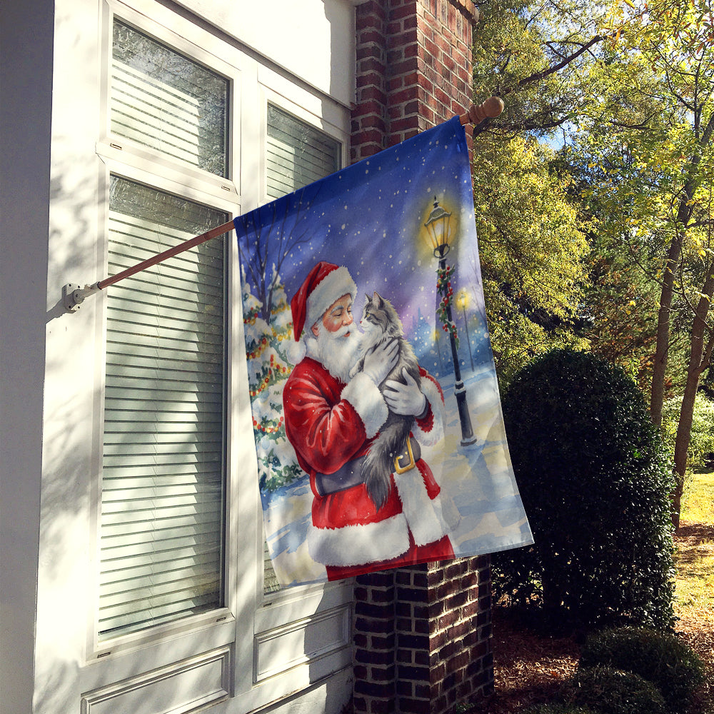 Norwegian Forest Cat Gray and White with Santa Claus House Flag 28x40 Porch Sleeve Pole Decorative Outside Yard Banner Artwork Wall Hanging, Polyester
