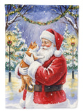Orange and White Cat with Santa Claus House Flag 28x40 Porch Sleeve Pole Decorative Outside Yard Banner Artwork Wall Hanging, Polyester