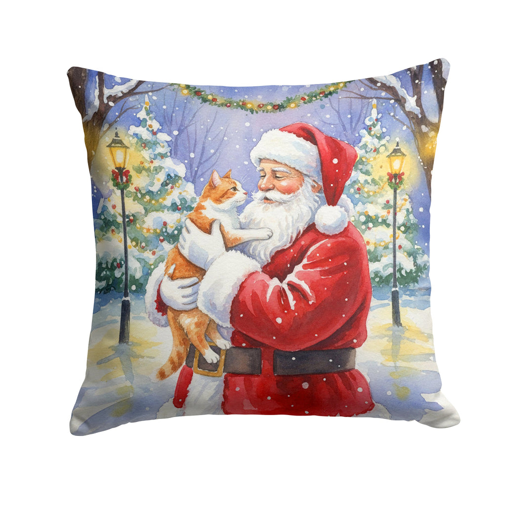 Orange and White Cat with Santa Claus Decorative Throw Pillow 18x18 Indoor Outdoor Accent Cushion, Fabric Cover with Insert for Sofa, Bed, Porch & Living Room