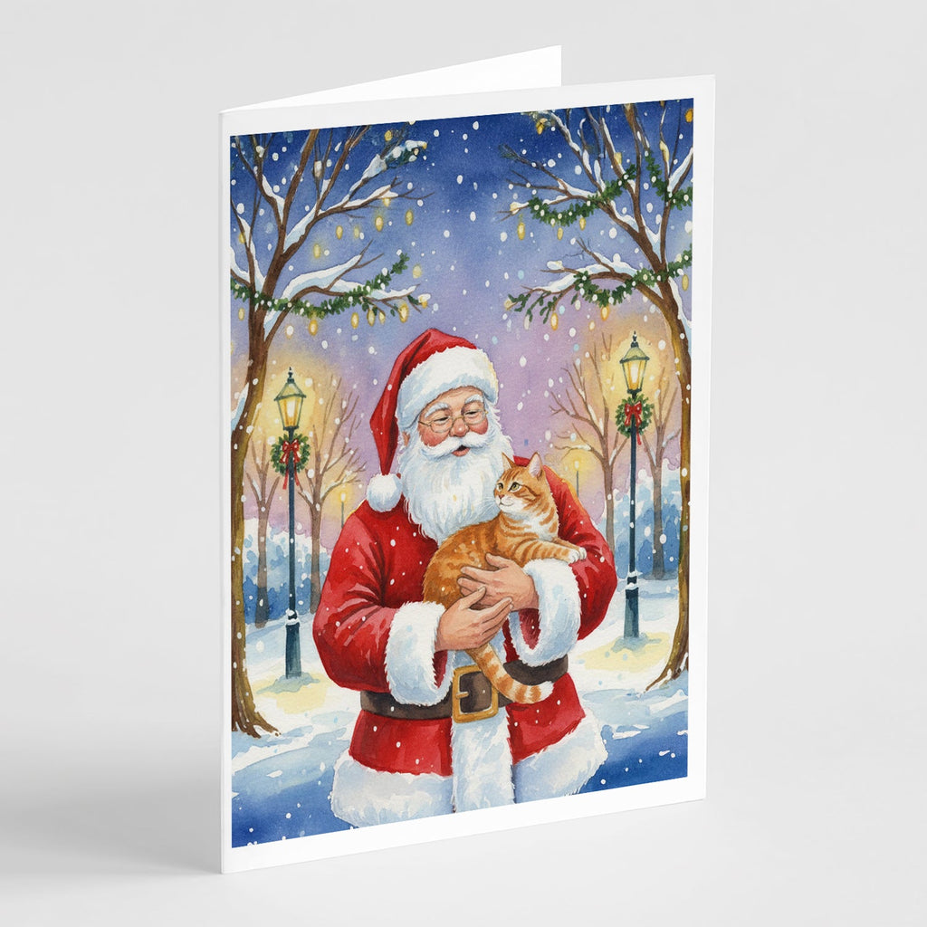 Orange Classic Tabby Cat with Santa Claus Greeting Cards Pack of 8 Blank Cards with Envelopes Whimsical A7 Size 5x7