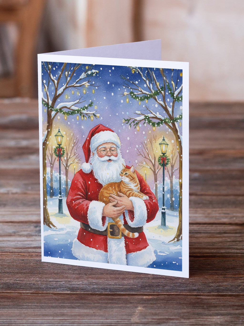 Orange Classic Tabby Cat with Santa Claus Greeting Cards Pack of 8 Blank Cards with Envelopes Whimsical A7 Size 5x7