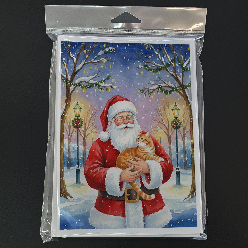 Orange Classic Tabby Cat with Santa Claus Greeting Cards Pack of 8 Blank Cards with Envelopes Whimsical A7 Size 5x7