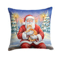 Orange Mackerel Tabby Cat with Santa Claus Decorative Throw Pillow 14x14 Indoor Outdoor Accent Cushion, Fabric Cover with Insert for Sofa, Bed, Porch & Living Room