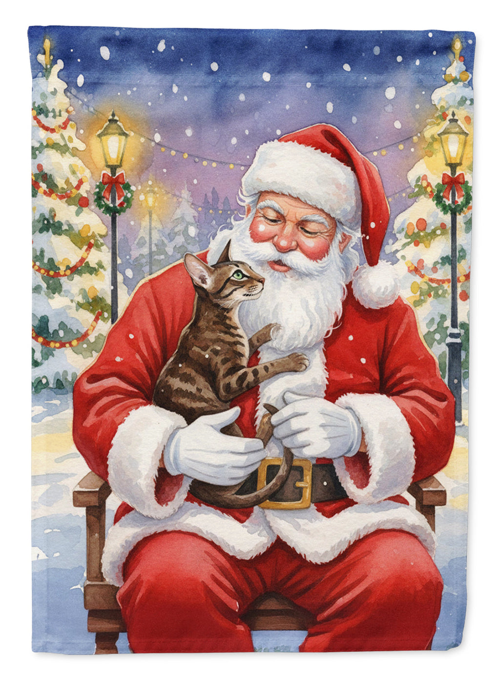 Oriental Shorthair Cat with Santa Claus House Flag 28x40 Porch Sleeve Pole Decorative Outside Yard Banner Artwork Wall Hanging, Polyester