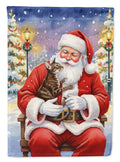Oriental Shorthair Cat with Santa Claus House Flag 28x40 Porch Sleeve Pole Decorative Outside Yard Banner Artwork Wall Hanging, Polyester
