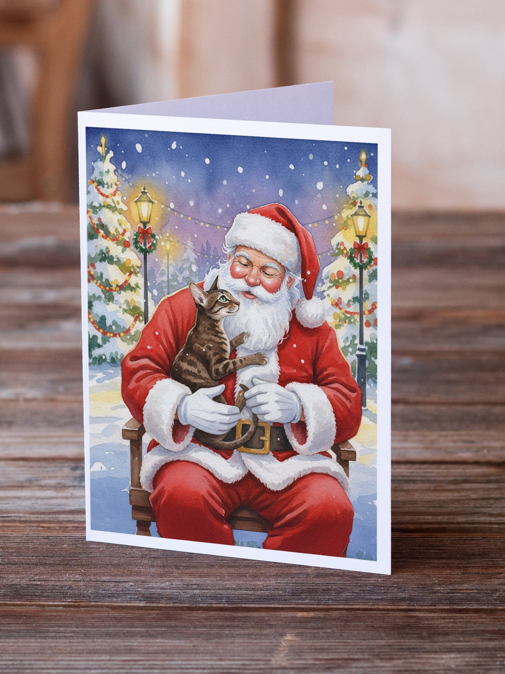 Oriental Shorthair Cat with Santa Claus Greeting Cards Pack of 8 Blank Cards with Envelopes Whimsical A7 Size 5x7