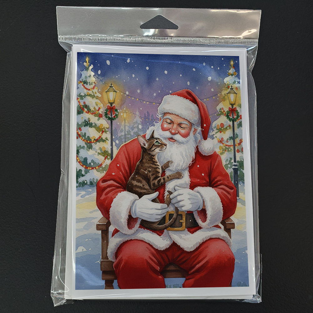 Oriental Shorthair Cat with Santa Claus Greeting Cards Pack of 8 Blank Cards with Envelopes Whimsical A7 Size 5x7