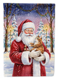 Patched Tabby Cat with Santa Claus House Flag 28x40 Porch Sleeve Pole Decorative Outside Yard Banner Artwork Wall Hanging, Polyester