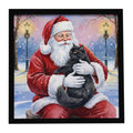Persian Black Cat with Santa Claus Framed Metal Print Bathroom, Kitchen, Office, Home Decor Wall Art Ready to Hang, Square, 8X8