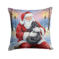 Persian Black Cat with Santa Claus Decorative Throw Pillow 18x18 Indoor Outdoor Accent Cushion, Fabric Cover with Insert for Sofa, Bed, Porch & Living Room