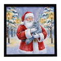 Persian Blue Cat with Santa Claus Framed Metal Print Bathroom, Kitchen, Office, Home Decor Wall Art Ready to Hang, Square, 8X8