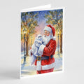 Persian White Cat with Santa Claus Greeting Cards Pack of 8 Blank Cards with Envelopes Whimsical A7 Size 5x7