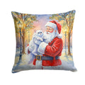 Persian White Cat with Santa Claus Decorative Throw Pillow 14x14 Indoor Outdoor Accent Cushion, Fabric Cover with Insert for Sofa, Bed, Porch & Living Room