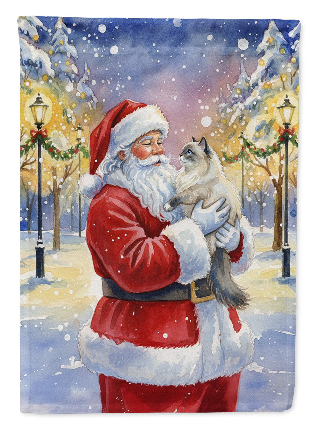 Ragdoll Blue Point Cat with Santa Claus House Flag 28x40 Porch Sleeve Pole Decorative Outside Yard Banner Artwork Wall Hanging, Polyester