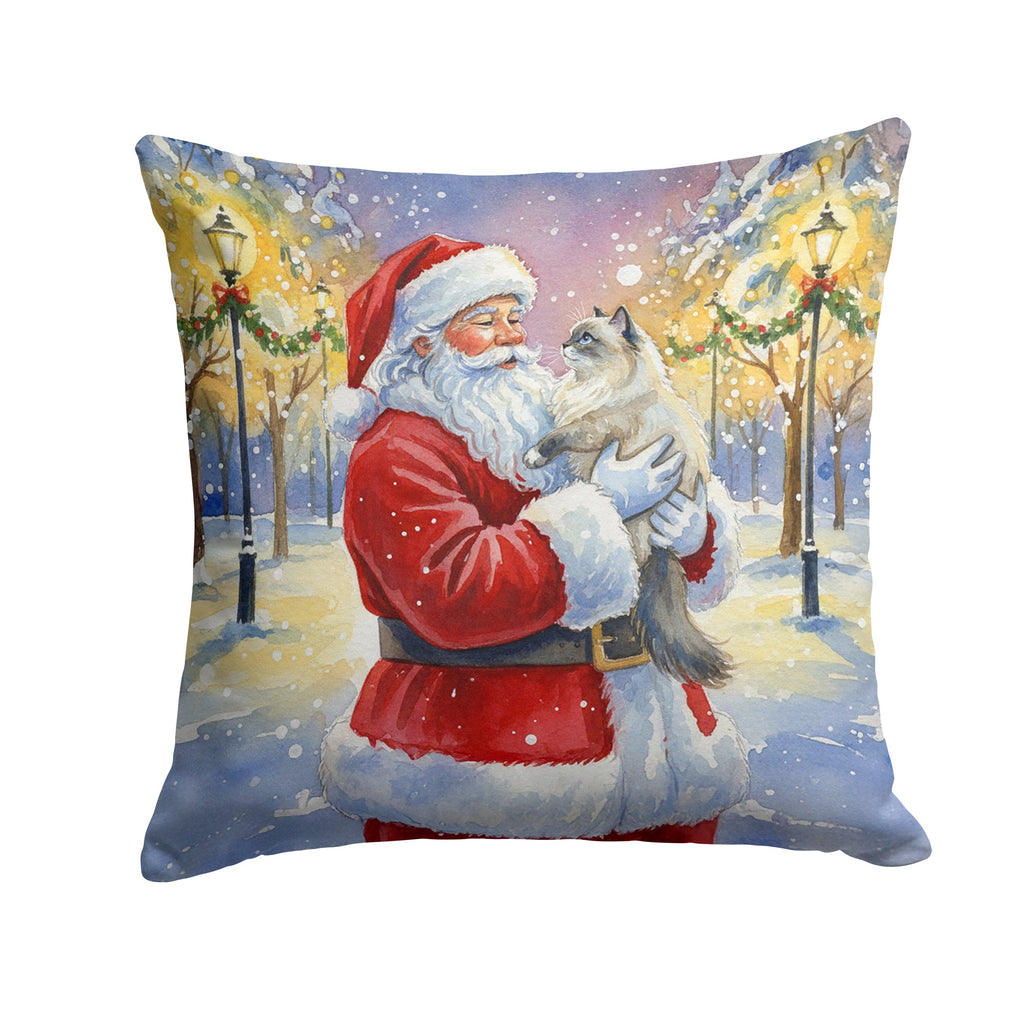Ragdoll Blue Point Cat with Santa Claus Decorative Throw Pillow 18x18 Indoor Outdoor Accent Cushion, Fabric Cover with Insert for Sofa, Bed, Porch & Living Room