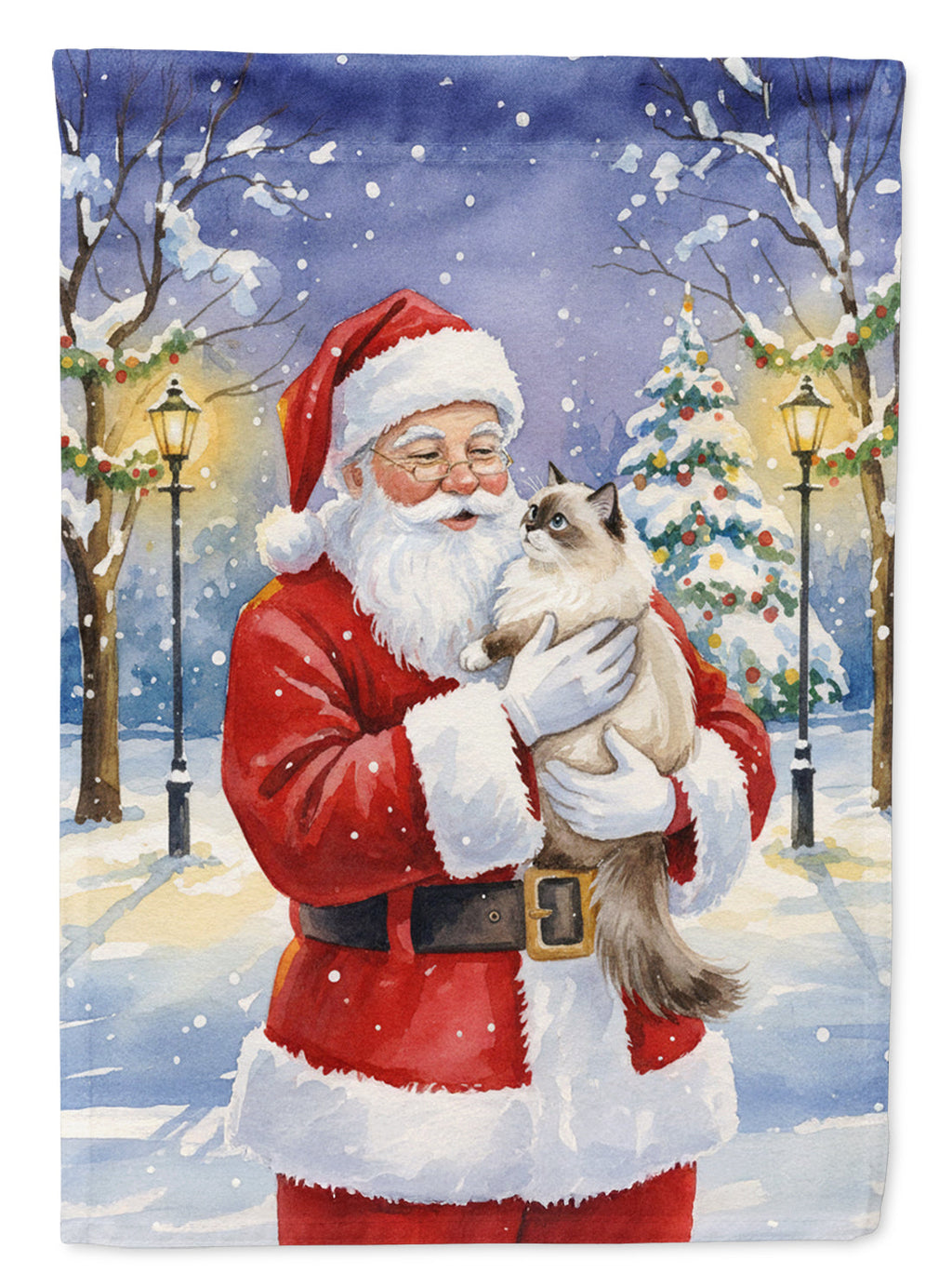 Ragdoll Cat with Santa Claus House Flag 28x40 Porch Sleeve Pole Decorative Outside Yard Banner Artwork Wall Hanging, Polyester