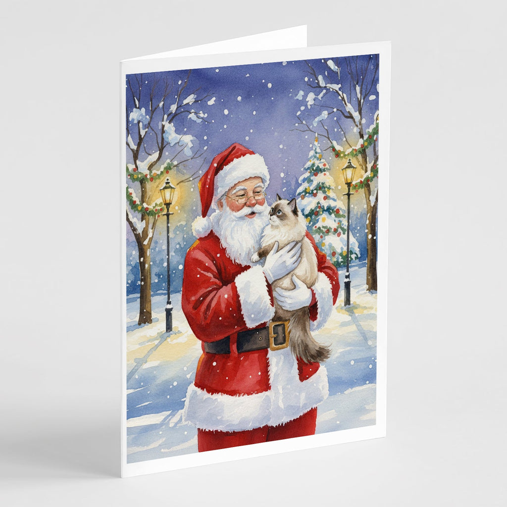 Ragdoll Cat with Santa Claus Greeting Cards Pack of 8 Blank Cards with Envelopes Whimsical A7 Size 5x7