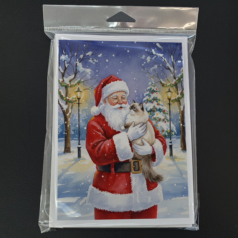 Ragdoll Cat with Santa Claus Greeting Cards Pack of 8 Blank Cards with Envelopes Whimsical A7 Size 5x7