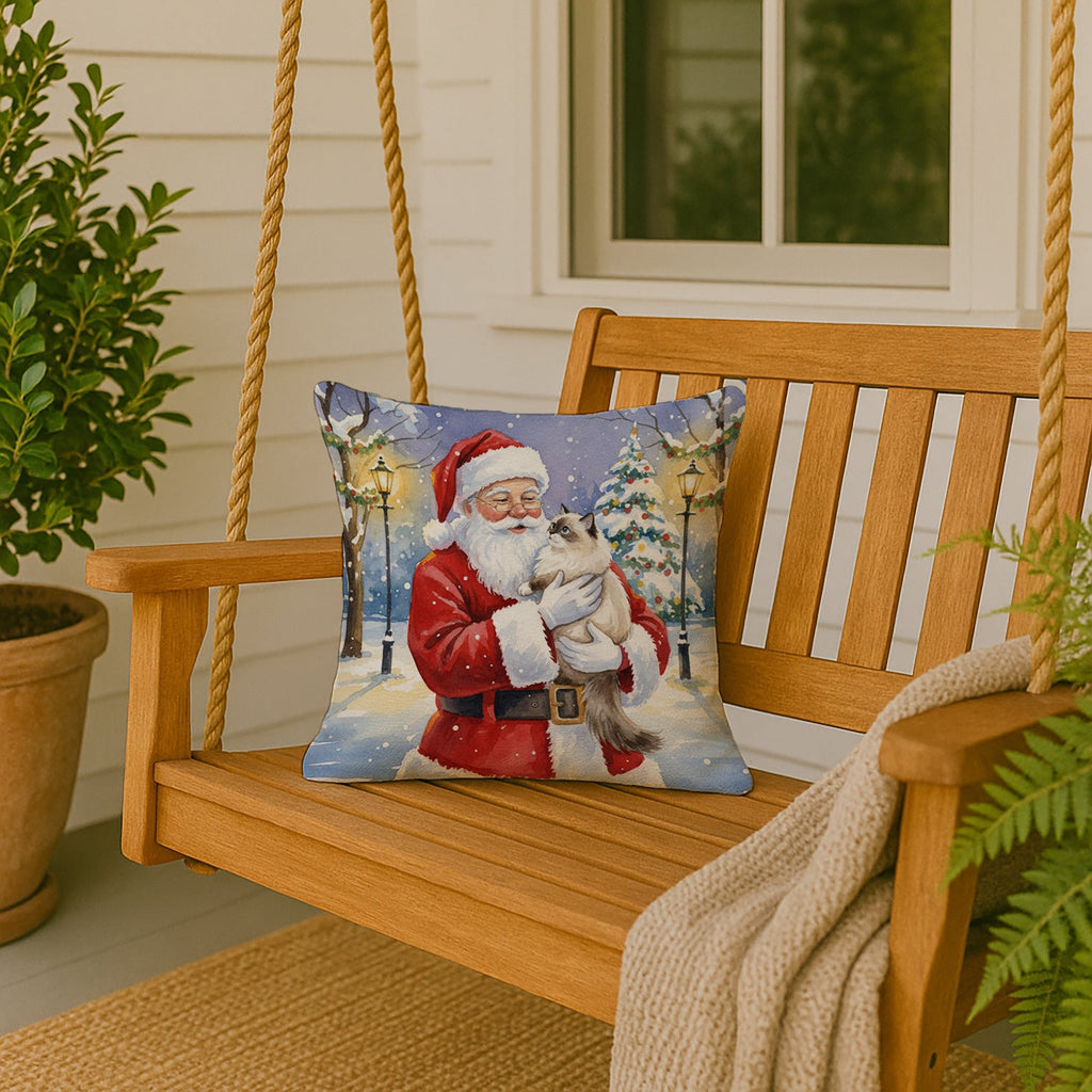 Ragdoll Cat with Santa Claus Decorative Throw Pillow 18x18 Indoor Outdoor Accent Cushion, Fabric Cover with Insert for Sofa, Bed, Porch & Living Room