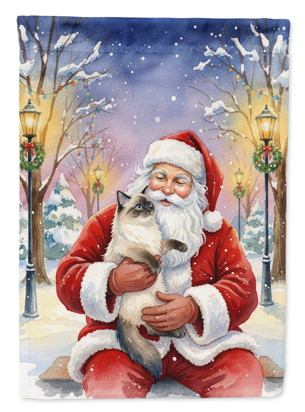 Ragdoll Seal Point with Santa Claus House Flag 28x40 Porch Sleeve Pole Decorative Outside Yard Banner Artwork Wall Hanging, Polyester