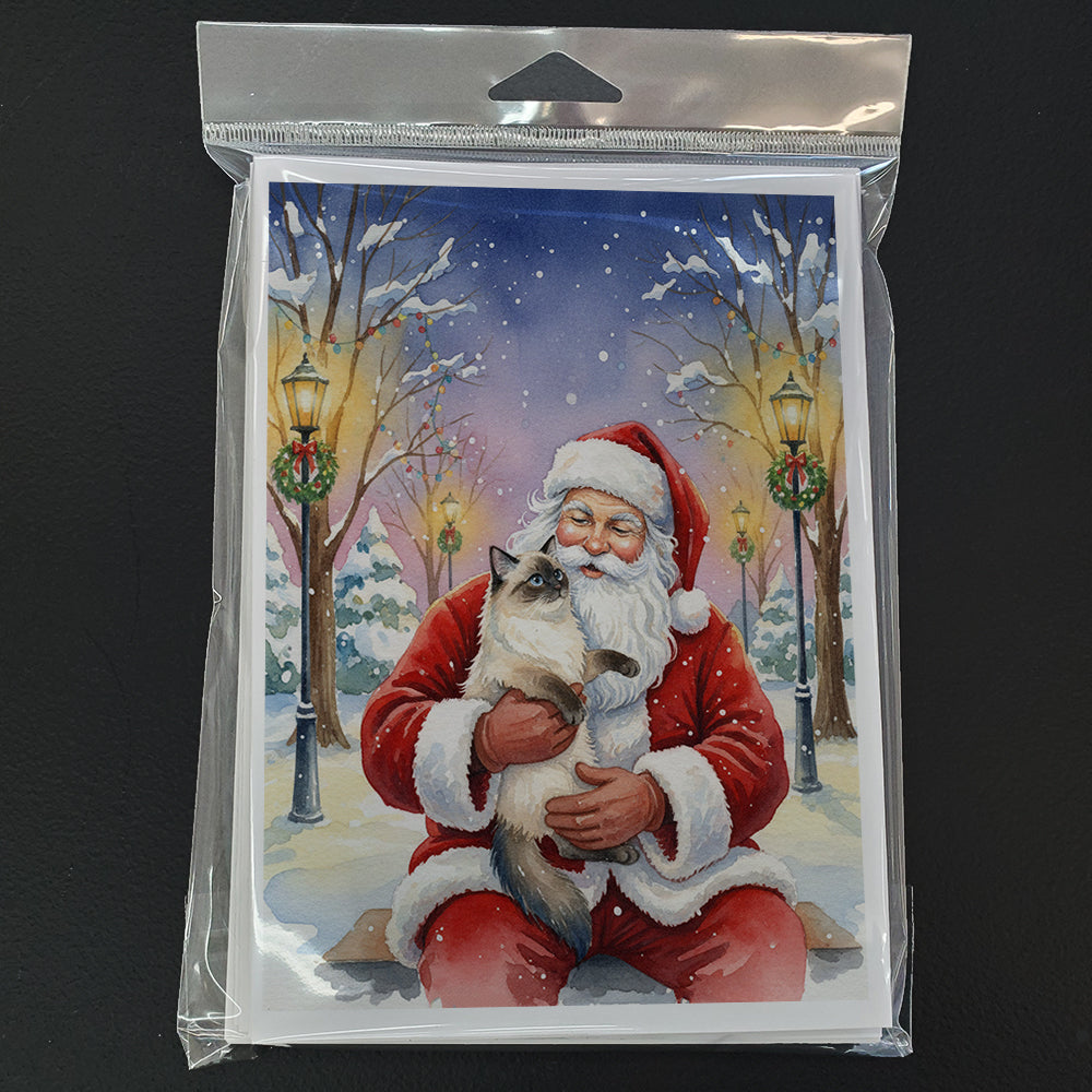 Ragdoll Seal Point with Santa Claus Greeting Cards Pack of 8 Blank Cards with Envelopes Whimsical A7 Size 5x7